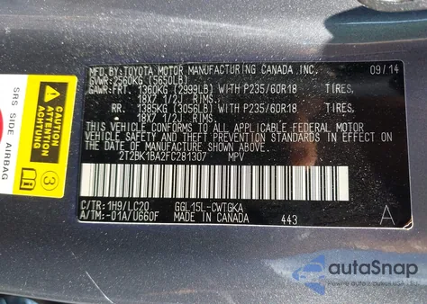 2015 Lexus Rx 350 z USA, uszkodzony, nr VIN 2T2BK1BA2FC281307